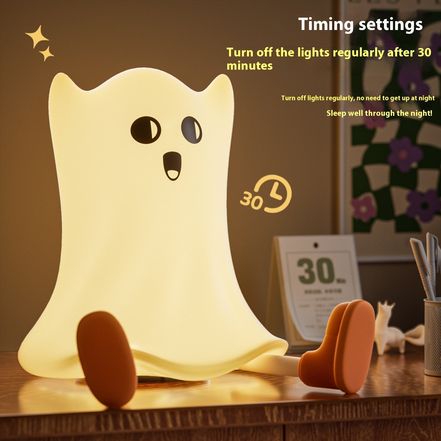 Halloween Silicone Ghost Shaped Bedside Lamp With Touch Control Soft Glow For Water-resistant Decoration