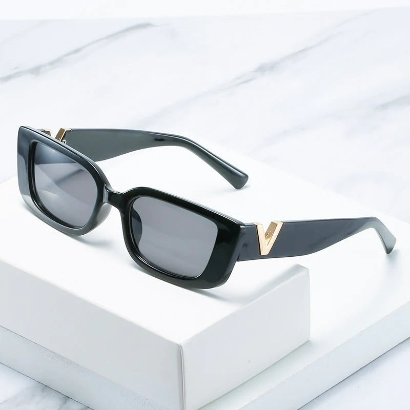 RetroGlasses™ |  UV Protective Classic Black Square Sunglasses - 24K Gold Plated V-design - UpLivings