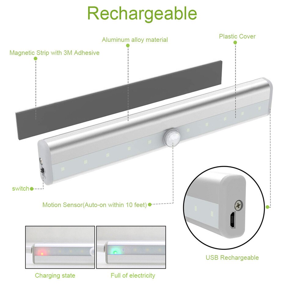 SmartLamp Automatically Turns On By Movement UpLivings   Main Image1Pir Motion Sensor Lichten Usb Oplaadbare Lamp 10 Led Kast Licht Onder Teller Kast Verlichting Magnetische 